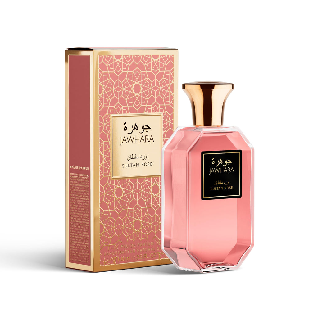 Jawhara Sultan Rose | Woody Floral Eau de Parfum 3.3 fl oz | Notes of Saffron, Taif Rose, Warm Vanilla, and White Musk | Long Lasting | Everyday Wear | Travel Size