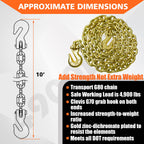 YATOINTO G80 Transport Binder Chain 5/16 Inch x 10 Foot Safety/Binder Chain with Clevis Grab Hooks 4,900 lbs Safe Working Load Logging Chain for Transporting Towing Tie Down Binding Equipment