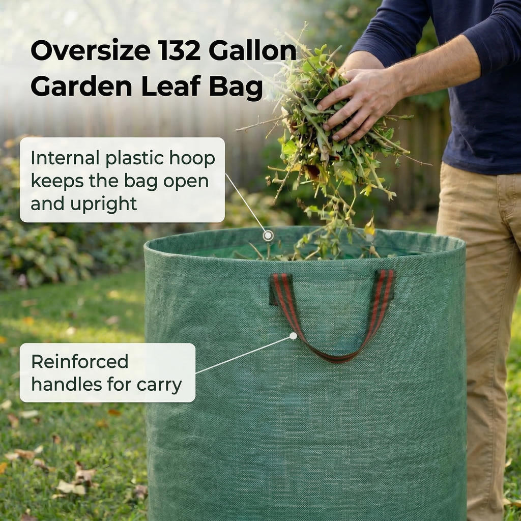 Gardzen 2 Pack 132 Gallon Yard Waste Bags Reusable Heavy Duty
