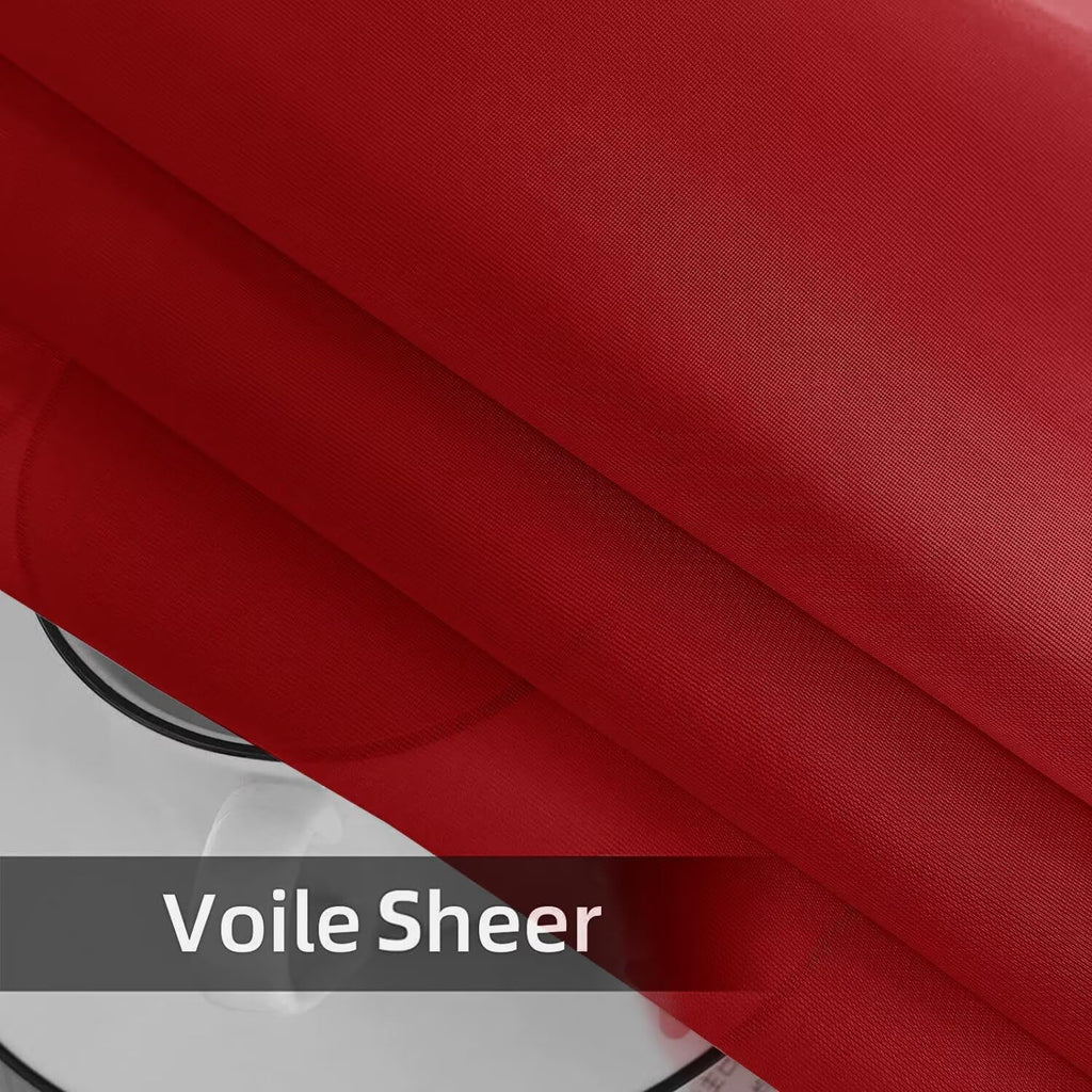 youleyar Solid Sheer Rod Pocket Curtain Voile Draperies 4 Panels White Beige Black Grey Ivory 52 Inch Width 96 Inch Long 1 Pair for Kitchen Bedroom Children Living Room Yard(Christmas Red,52 W���96 L)