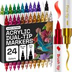 ARTISTRO 24 Metallic Dual-Tip Acrylic Paint Marker Pens for Drawing