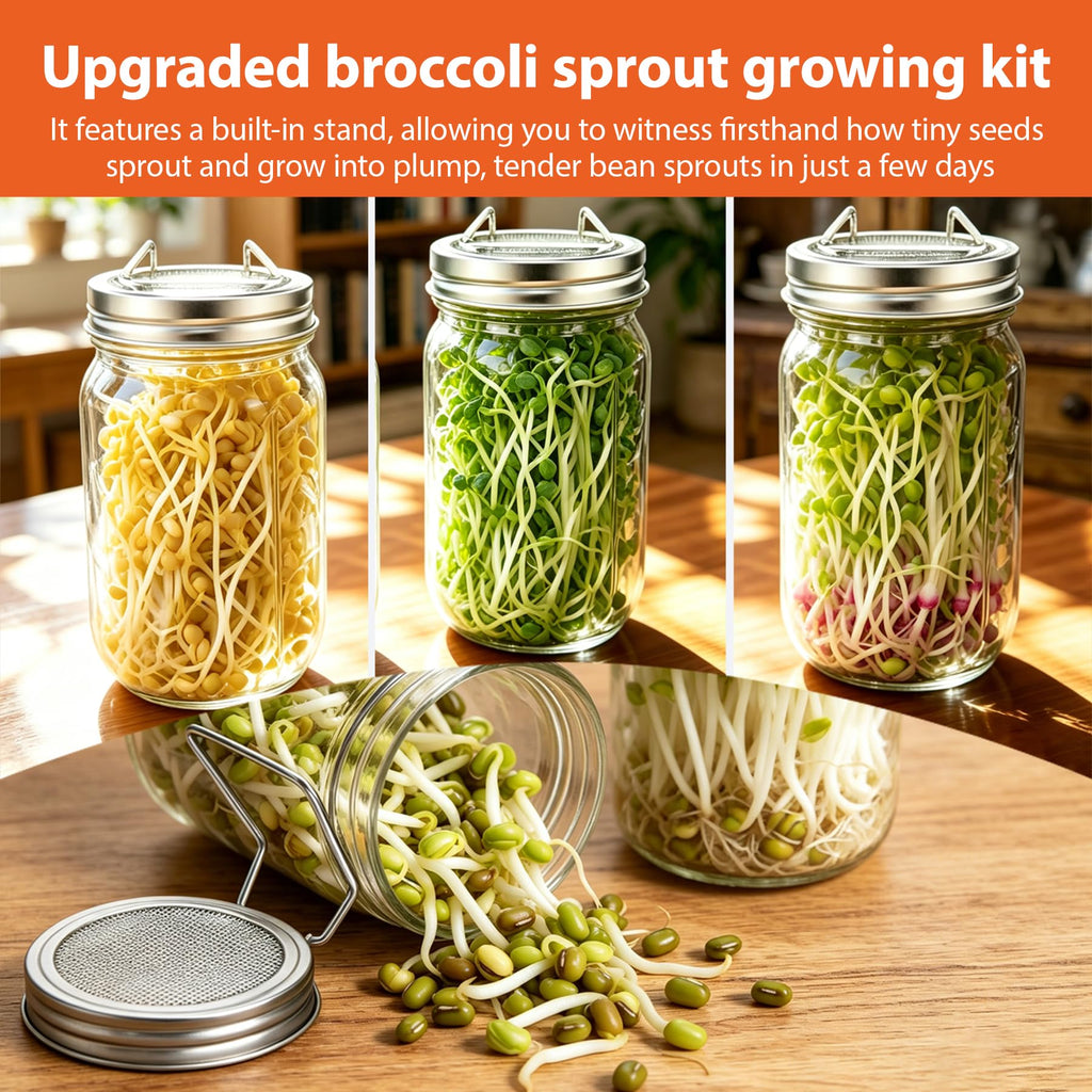 Sprouting Jars Kit, 2 Wide Mouth Mason Jars with 316 Stainless Steel Lids