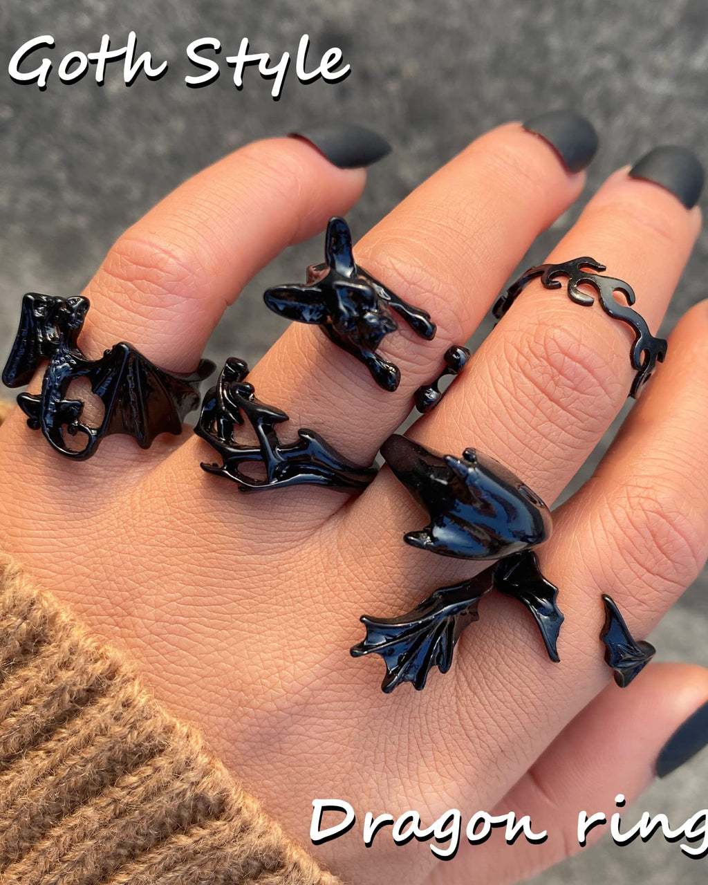 Black Gothic Vintage Rings Set - 20-30 PCS Cool Punk Snake Claw Rings Set, Y2K Snake Claw Rings, Open Butterfly Star Stacking Ring Jewelry, Gift for Men Women (Black 2)