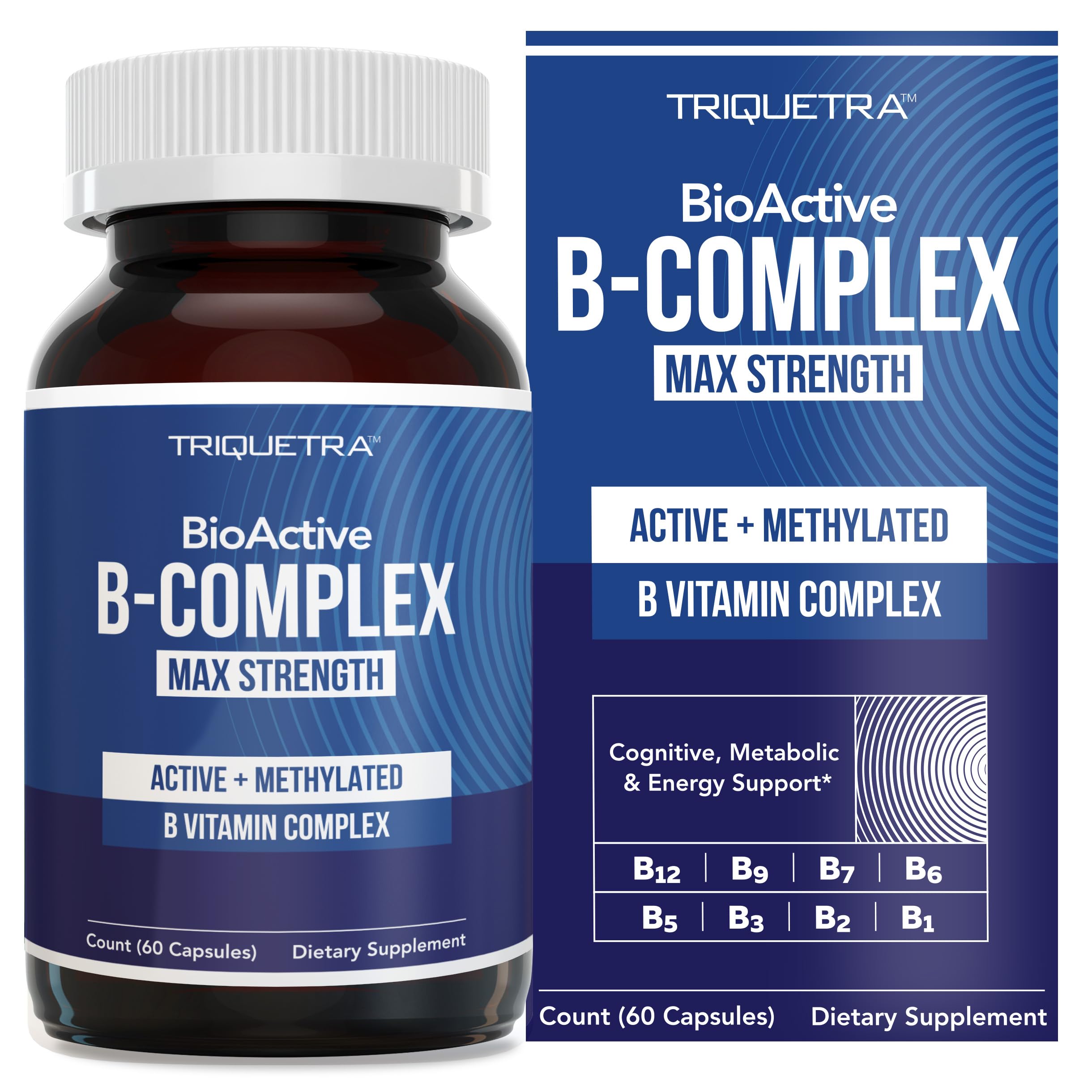 BioActive Vitamin B Complex - Blood Stream Ready, Methylated B Complex - Featuring Methylfolate, 3 BioActive Forms of B12, BenfoPure® B1 & Pantesin® B5 - 12 B Vitamins in Clinical Doses - 60 Servings