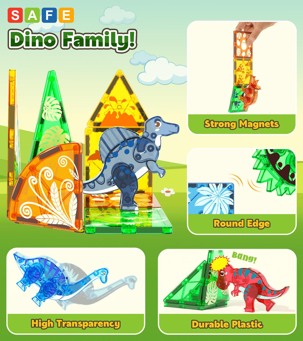 Asago Magnetic Tiles Dinosaurs Magnet Building Blocks Toys for Kids Ages 3-5 4-8 8-12 Creative Animals Educational Stack Tile Construction for Boys Girls Toddlers 5-7 Year Old to STEM Learning