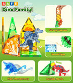Asago Magnetic Tiles Dinosaurs Magnet Building Blocks Toys for Kids Ages 3-5 4-8 8-12 Creative Animals Educational Stack Tile Construction for Boys Girls Toddlers 5-7 Year Old to STEM Learning