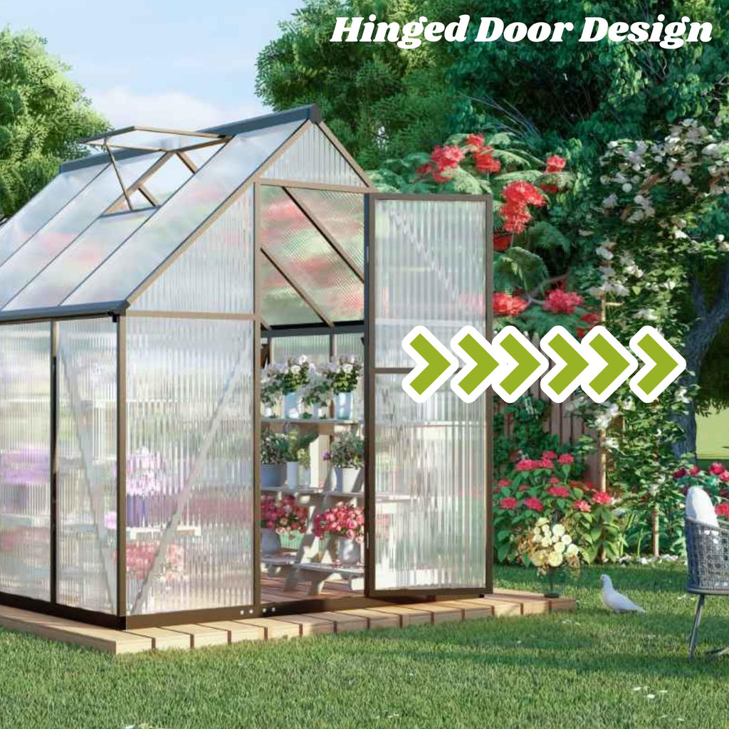FLY BY YAN 6x6FT Outdoor Polycarbonate Greenhouse with Roof Vent, Dark Gray