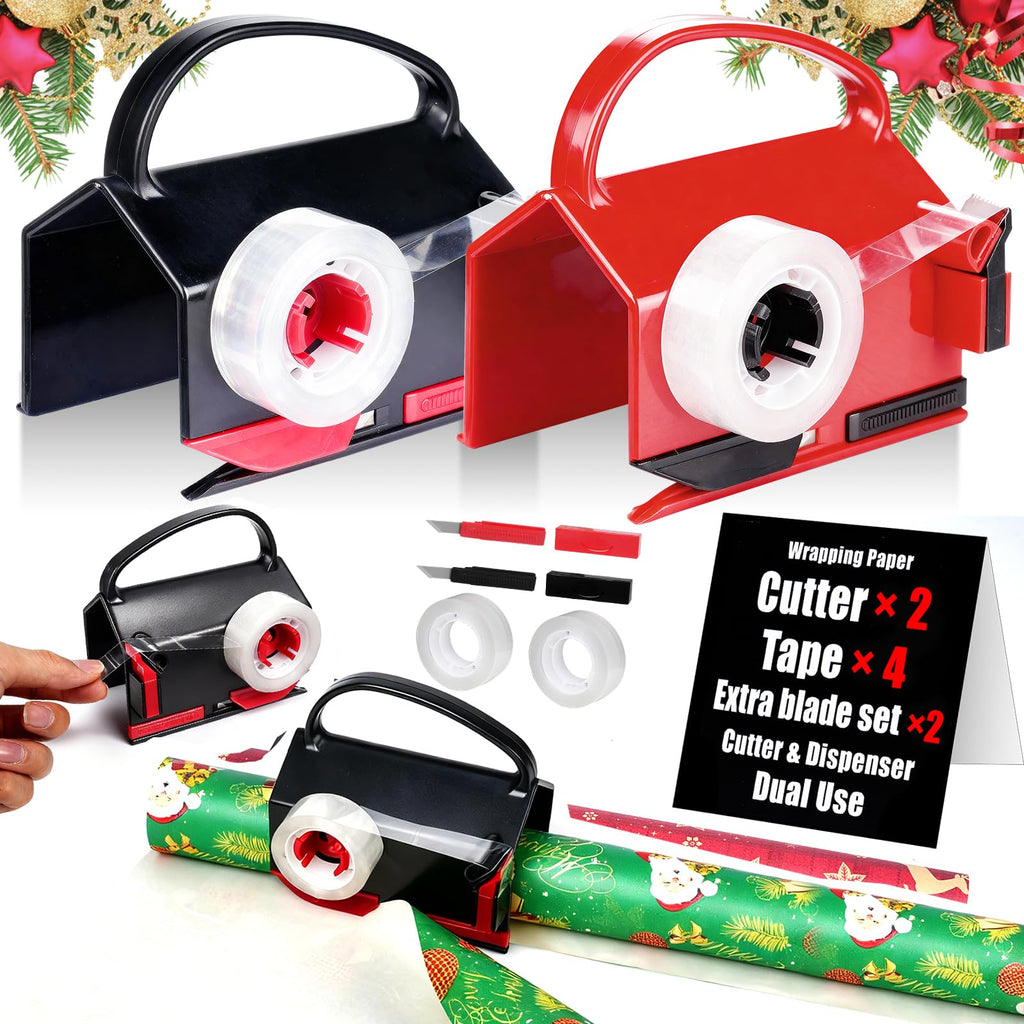 2-in-1 Wrapping Paper Cutter & Tape Dispenser, with 4 Tapes & 2 Blades ﻿ ﻿