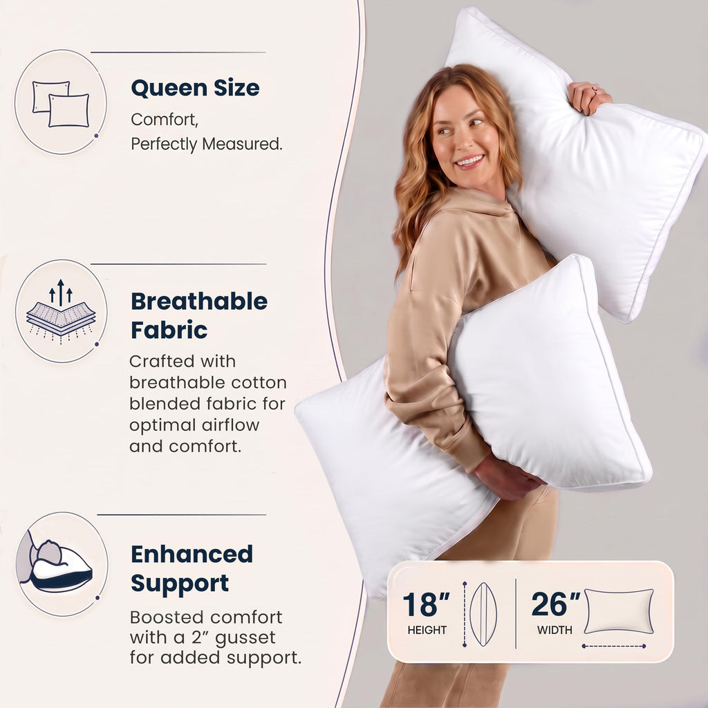 Utopia Bedding Gusset Bed Pillow, Hotel Pillows Queen Size Set of 4, White