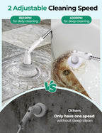 kHelfer Electric Spin Scrubber, Cordless Shower Scrubber with Long Handle, 8 Replacement Heads, 1.5H Bathroom Scrubber Dual Speed, Shower Cleaning Brush with Extension Arm for Bathtub Tile Floor