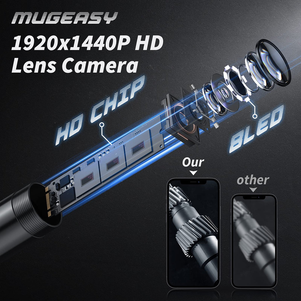 Endoscope Camera with Light, 1920P HD Bore Scope Borescope with 8 Lights, Waterproof 16.4FT Semi-Rigid Cord for Pipe Inspection, Industrial Endoscope for Phones(Black)