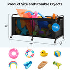 StorageWorks 295 Gallon Pool Float Storage, Mesh Pool Toy Storage Bin with Wheel and Side Pockets, Large Swimming Organizer, Outdoor Noodles Holder, Black