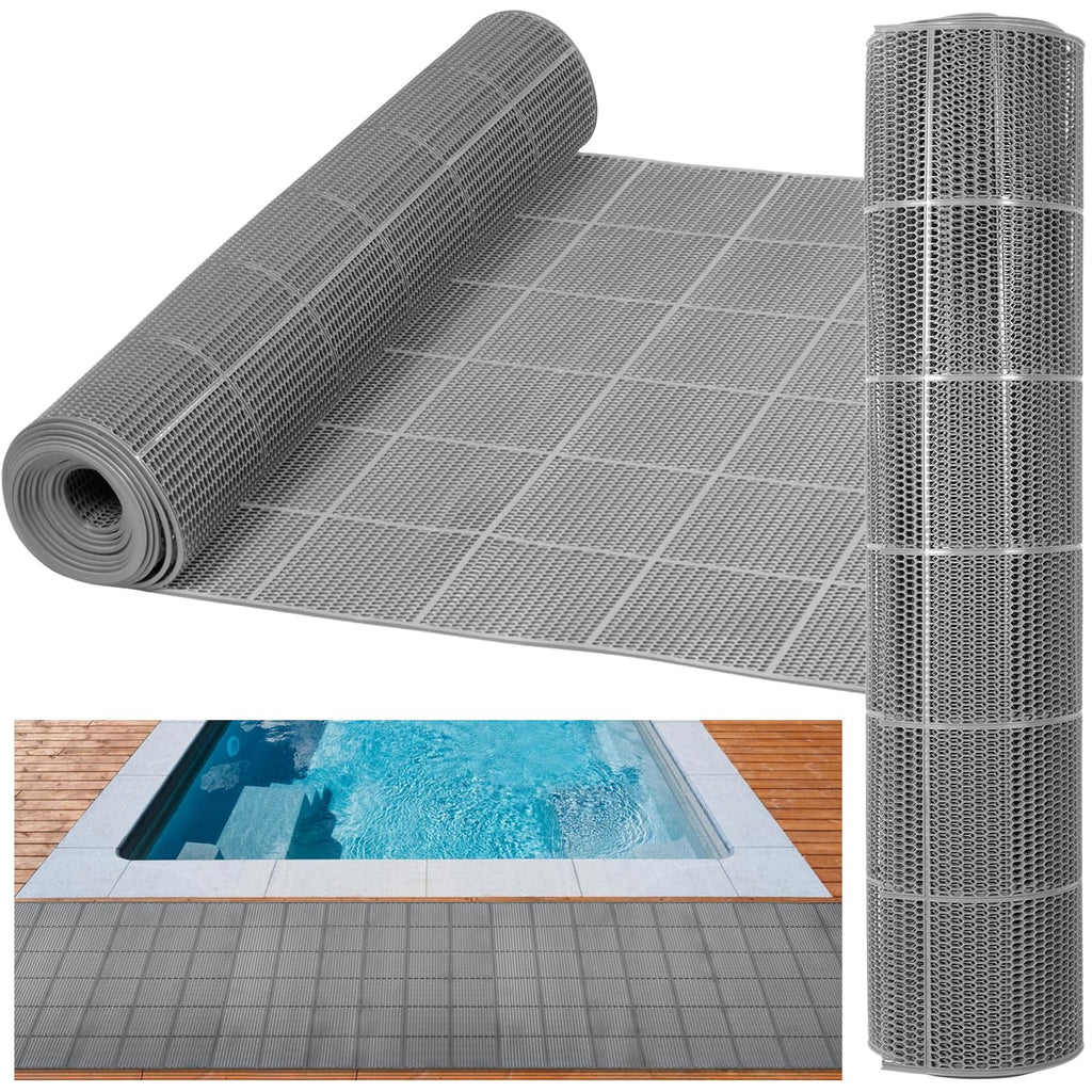 3 x 20FT Drainage Pool Flooring Mats Non Slip Swimming Pool Mat PVC Splash Matting Mesh Hollow Doormat Roll for Outdoor Indoor Garage Restaurant Sauna SPA Heavy Duty Commercial Anti Slip Floor Mats