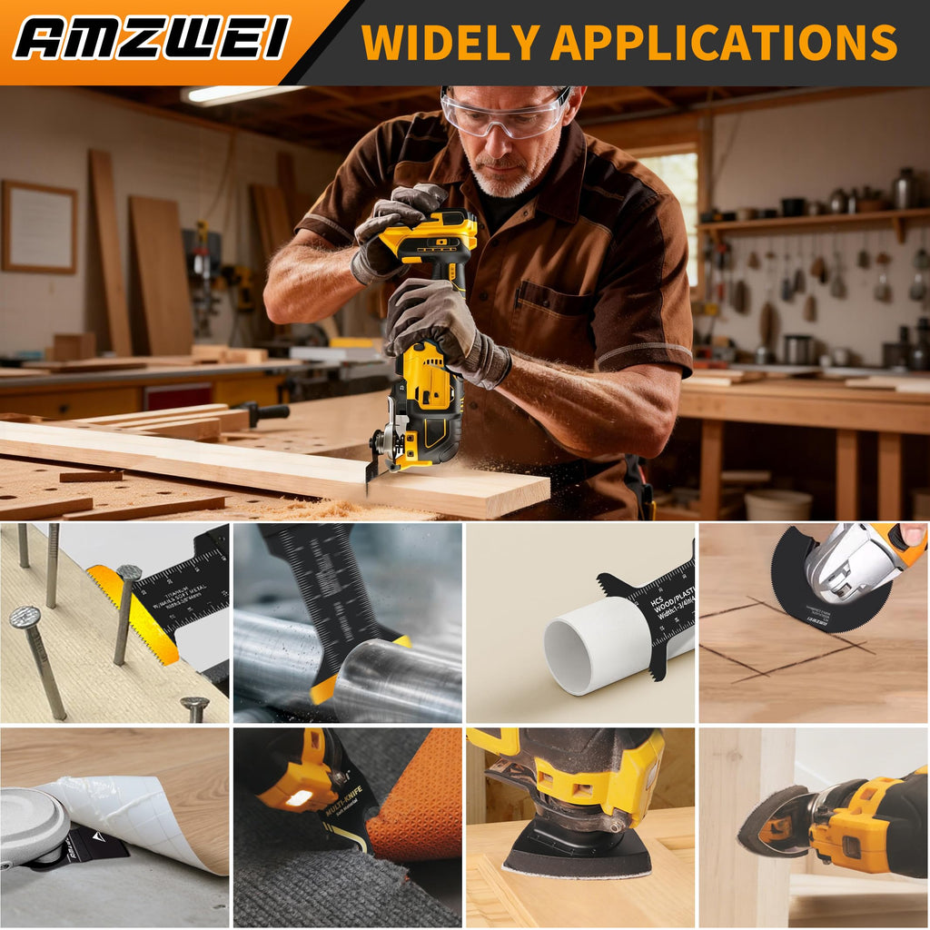 AMZWEI 153PCS Upgraded Multitool Blades Oscillating Tool Accessories with Sandpaper, Hook Knife, Titanium Saw Blades for Wood Metal Plastic Cutting, Compatible with Dewalt Ryobi Milwaukee Rockwell