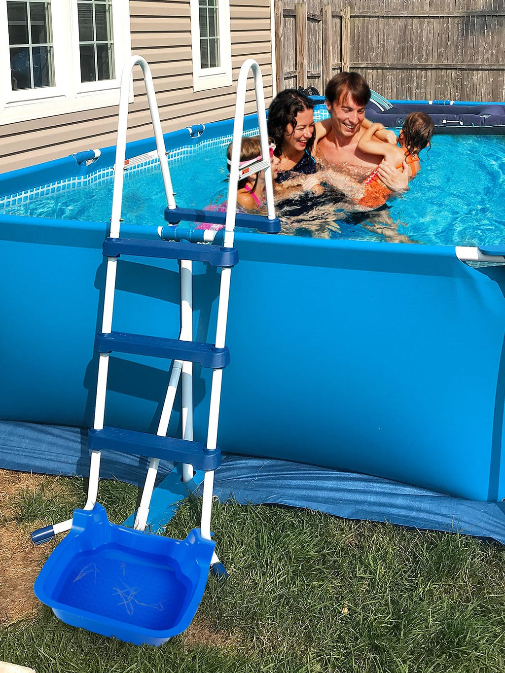 Biggun Anti-Skid Pool Foot Bath - No Inflation Need Foot Wash Rinse Basin Tub for Above Ground Swimming Pools Accessories, Pool Feet Cleaner Wash Tray Before Entering, Installed on Pool Ladder