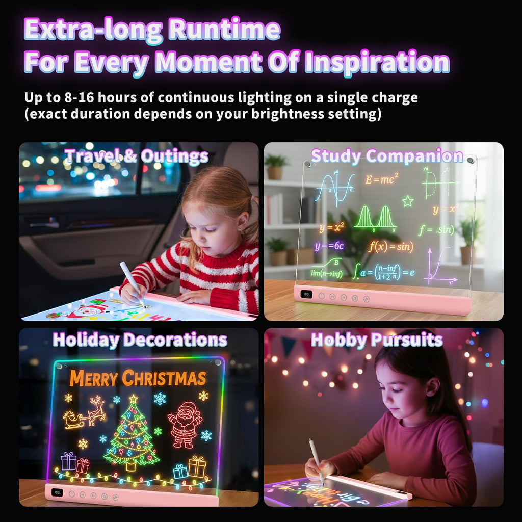 Lumiboard Led Drawing Board with 13 Light Effects, 16" Rechargeable Glow Doodle LED Note Board with Colors, Neon Light Up Drawing Tablet Gifts for Kids for Easter Birthday Christmas Gift Ideas