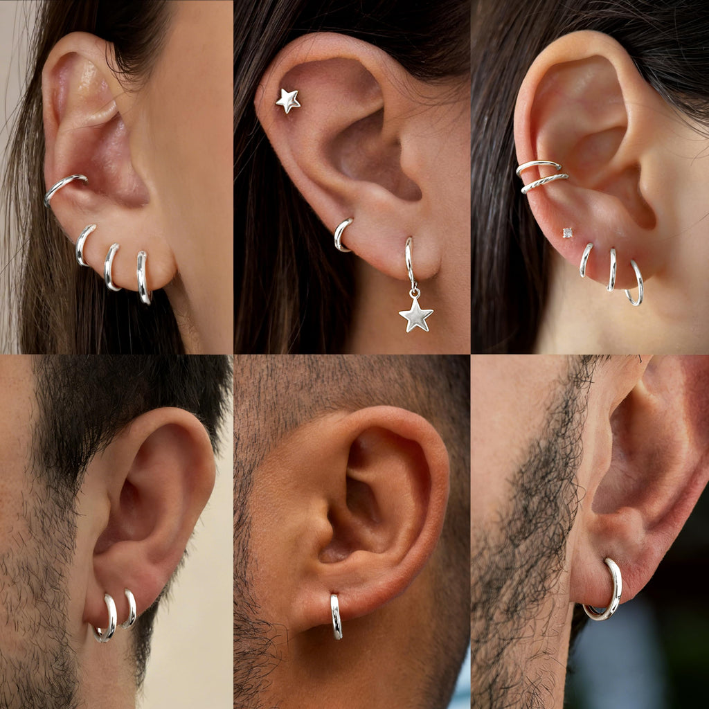 Gokeey 5 Pairs 316L Stainless Steel Small Hoop Earrings Set for Women, Cute Huggie Earrings for Women, Hypoallergenic Tiny Cartilage Earrings Hoop Silver Hoop Earrings for Men Multiple Piercing