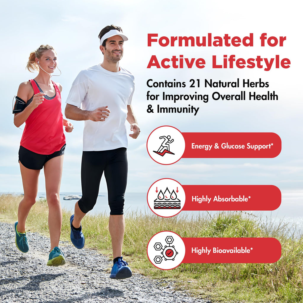 Berberine 500mg Complex with ALA, Coq10, Turmeric, Cinnamon, Bitter Melon, banaba Leaf, Korean Panax, Royal Jelly, and 21 Herbs for Healthy Blood Sugar Support and Immunity-60 Capsule Servings