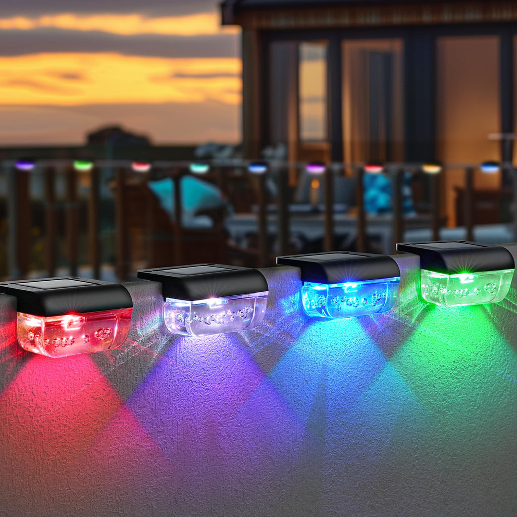 Herzila 12 Pack Solar Deck Lights, RGB Color Changing Christmas Solar Fence Lights, Waterproof Step Lights for Outside, Step, Fence, Deck, Stair, Pool and Yard