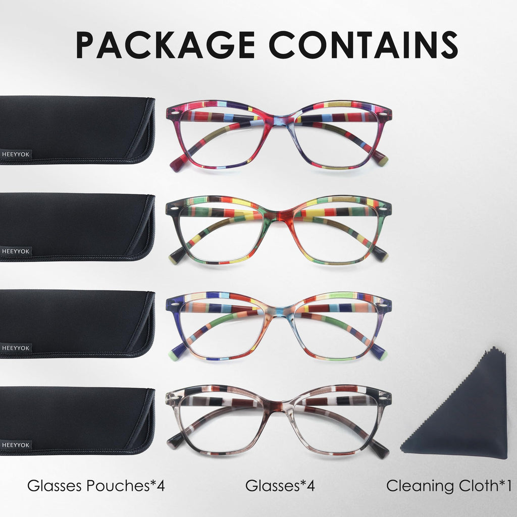 HEEYYOK 2.25 Reading Glasses Women Small Face 4-Pack Colorful Reader For Womens Cheaters Reading Ladies Lightweigth Flexible Spring Hinge
