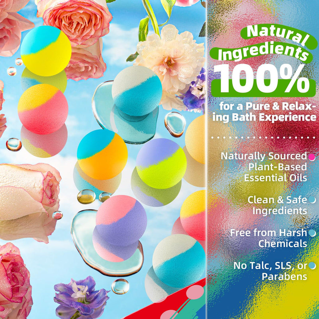 64 Pack Natural Bath Bombs Bulk Set, Christmas Stocking Stuffers for Women