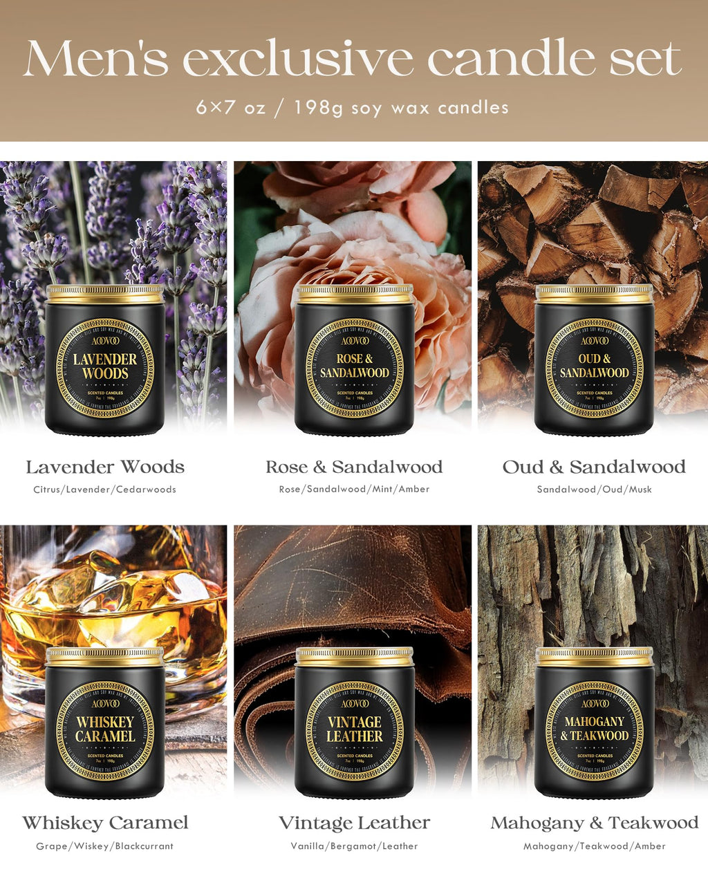 AOOVOO Scented Candles Gift Set - 6 Pack Candles for Men