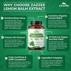 Zazzee Organic Lemon Balm 10:1 Extract, 3000 mg Strength per Capsule, 180 Vegan Capsules, 6 Month Supply, Standardized and Concentrated 10X Extract, 100% Vegetarian, All-Natural and Non-GMO