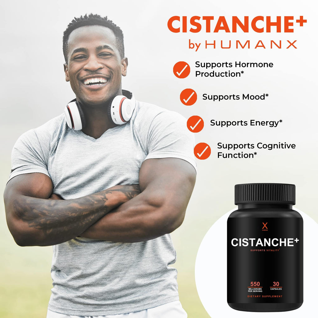 Humanx Cistanche+ 550MG (Cistanche Tubulosa Extract Powder for Men) USA Made - Easy to Swallow Capsules - Powerful Supplement to Support Athletic Performance, Strength, & Vitality