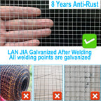 LAN JIA Hardware Cloth 1/2 inch 48 in x 50 ft 19 Gauge, Hot-dip Galvanized After Welding, Chicken Wire Fencing, Garden Fencing Welded Wire Cloth Garden Fence Chicken Coop/Run Wire