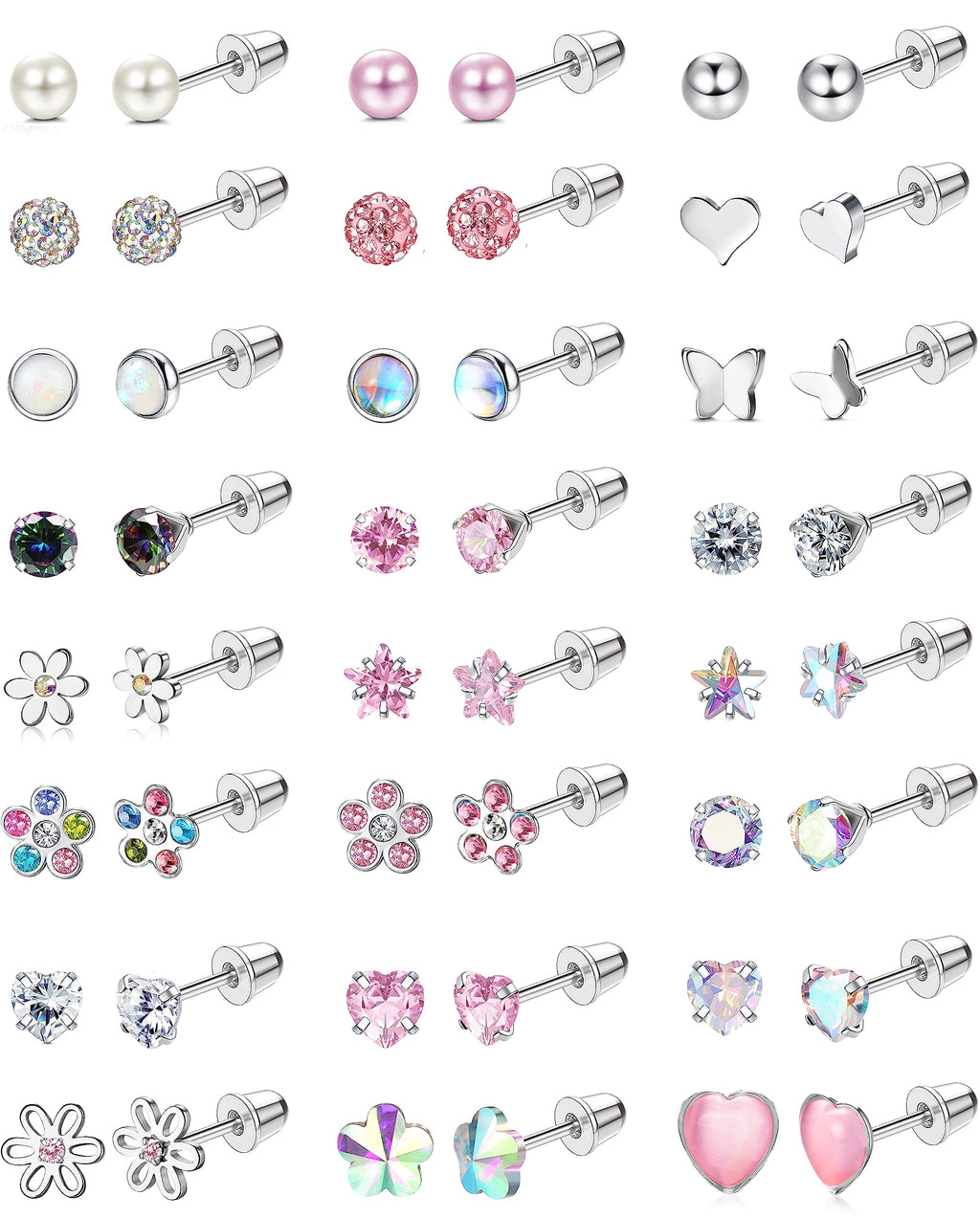 YADOCA 24Pairs Hypoallergenic Earrings for Girls Women Flat Back Earring