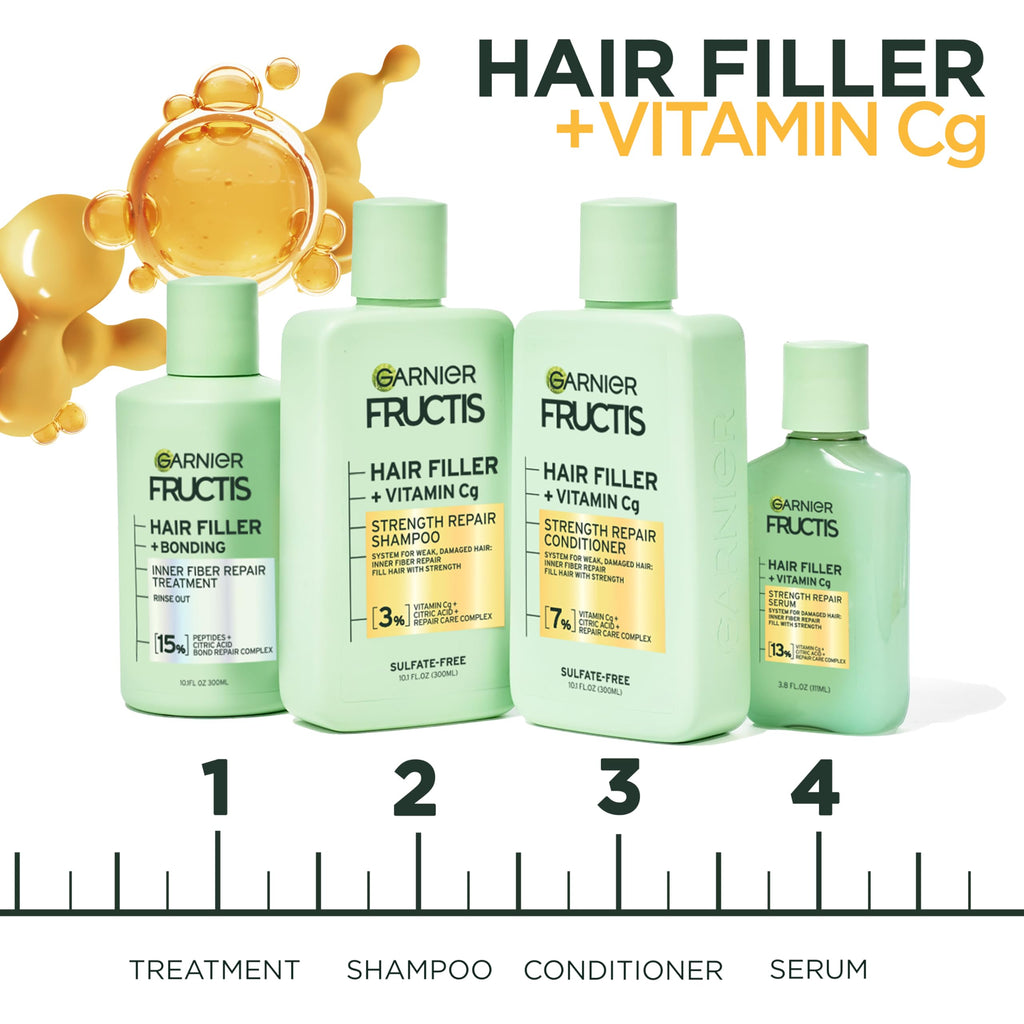 Garnier Fructis Hair Filler Strength Repair Shampoo and Conditioner Set with Vitamin Cg, Weak Hair Care, 10.1 Fl Oz, 2 Items, 1 Kit