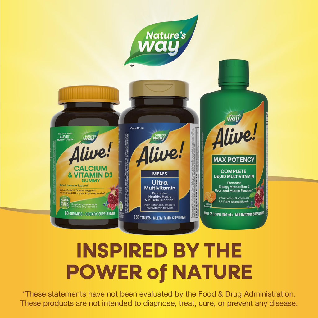 Nature's Way Alive! Men's Daily Ultra Multivitamin, High Potency Formula, Promotes Heart & Muscle Function*, with Methylated Vitamin B12, Gluten Free, 150 Tablets, (Pack of 2)