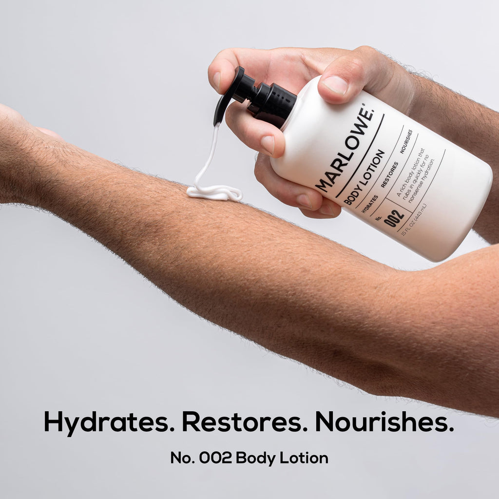 MARLOWE. No. 002 Body Lotion for Men, 15 oz Pump, Original, Revitalizing Dry Skin Lotion with Aloe Vera & Amino Acids, Hydrates & Nourishes, Lightly Scented