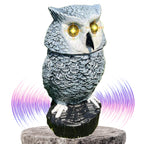 Owlery Snowy Solar Owl With Motion Detector, Flashing Eyes, Spinning Head, Realistic Hooting and Silent Mode, Outdoor Statue, Winter Garden Decoration for Home, Patio and Fence