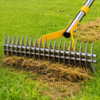 Heavy Duty Thatch Rake for Lawns, 15" Dual-Sided Dethatching Rake with Sharp Steel Tines, Manual Dethatcher and Scarifier Tool for Dead Grass, Moss & Thatch Removal, 70" Adjustable Long Handle