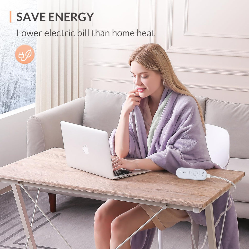 HOMLYNS Heated Throw Blanket, 5 Heat Settings & 3 Hours Timer, Purple