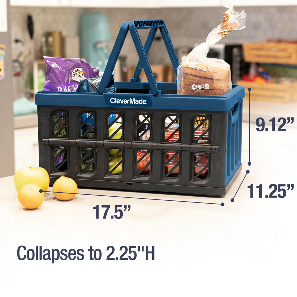 CleverMade Eco Collapsible Shopping Basket with Handles, 24L Ocean, 3 Pack
