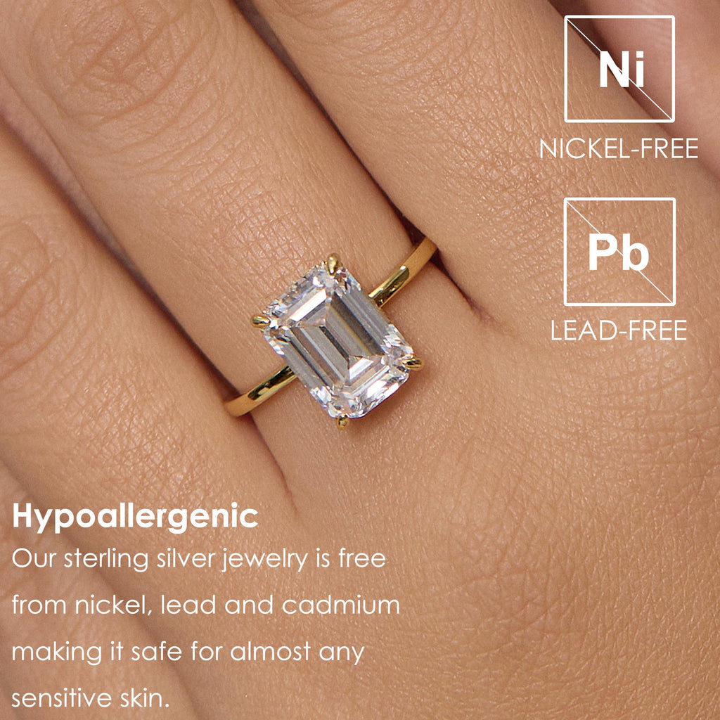 Michooyel 18K Gold Plated Emerald Cut 4ct Engagement Ring Cubic Zirconia Sterling Silver Women's Ring Wedding Ring Promise Ring