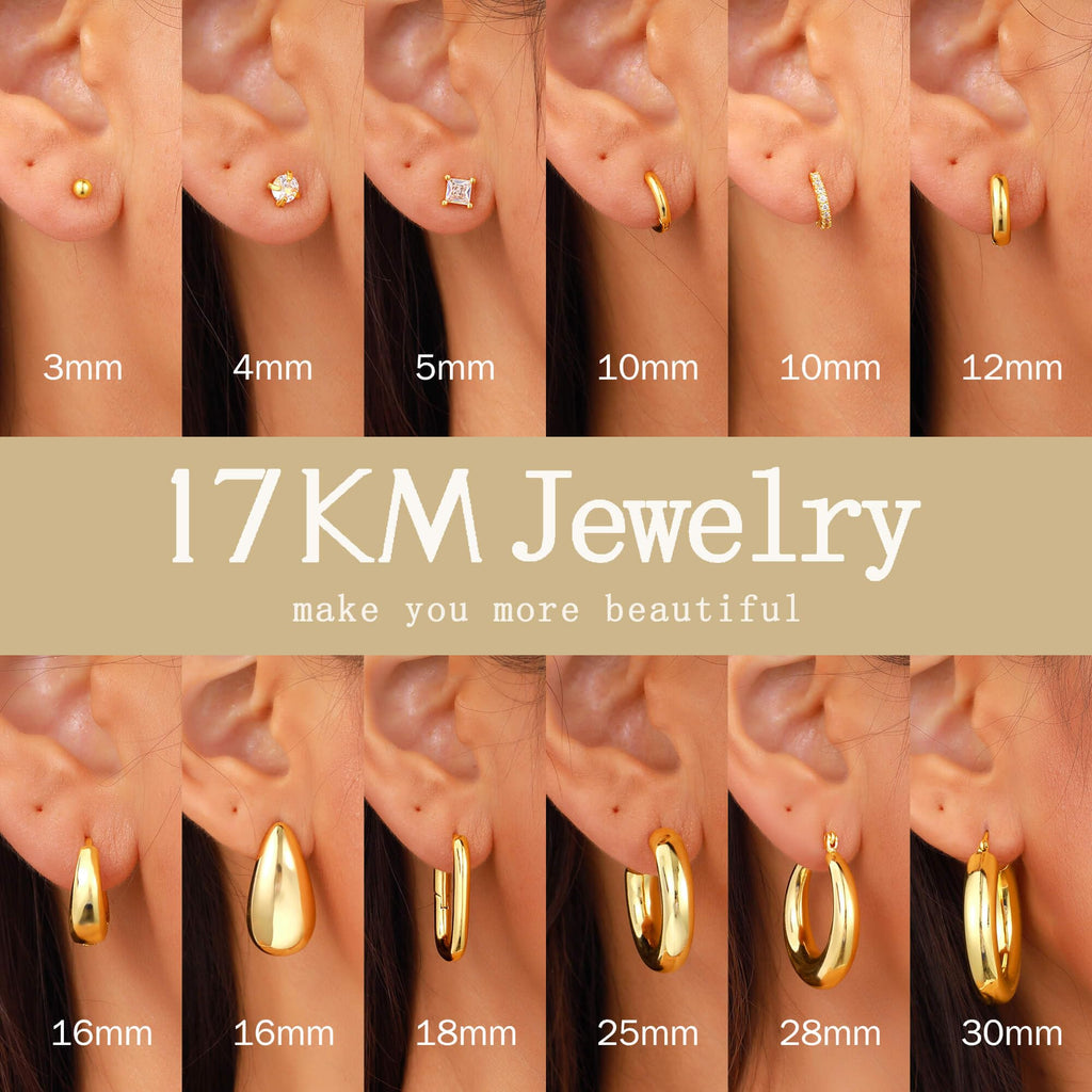 12 Pairs Chunky 14K Gold Plated Hoop Earrings Hypoallergenic for Women