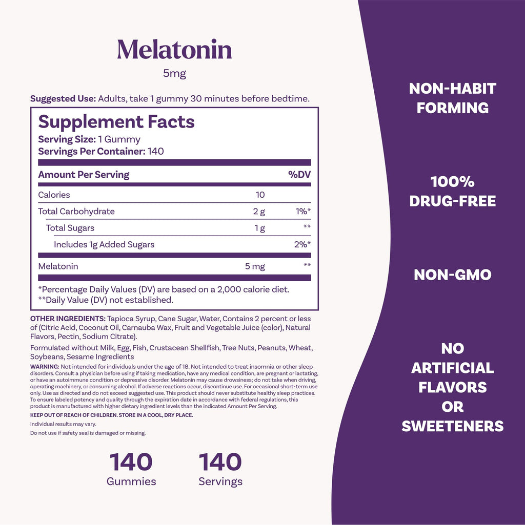 Natrol 5mg Melatonin Gummies, Sleep Support for Adults, Melatonin Supplements for Sleeping, 140 Strawberry-Flavored Gummies, 70 Day Supply