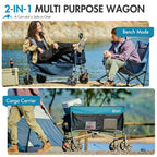 Portal 3-in-1 500lbs Utility Wagon Turn to Bench Seat,Wagon with Love-Seat for 2 Adults,Foldable Beach Wagon Chair with Adjustable Handle &Wheels Brake, Suitable for Groceries, Beach, Sports, Camping