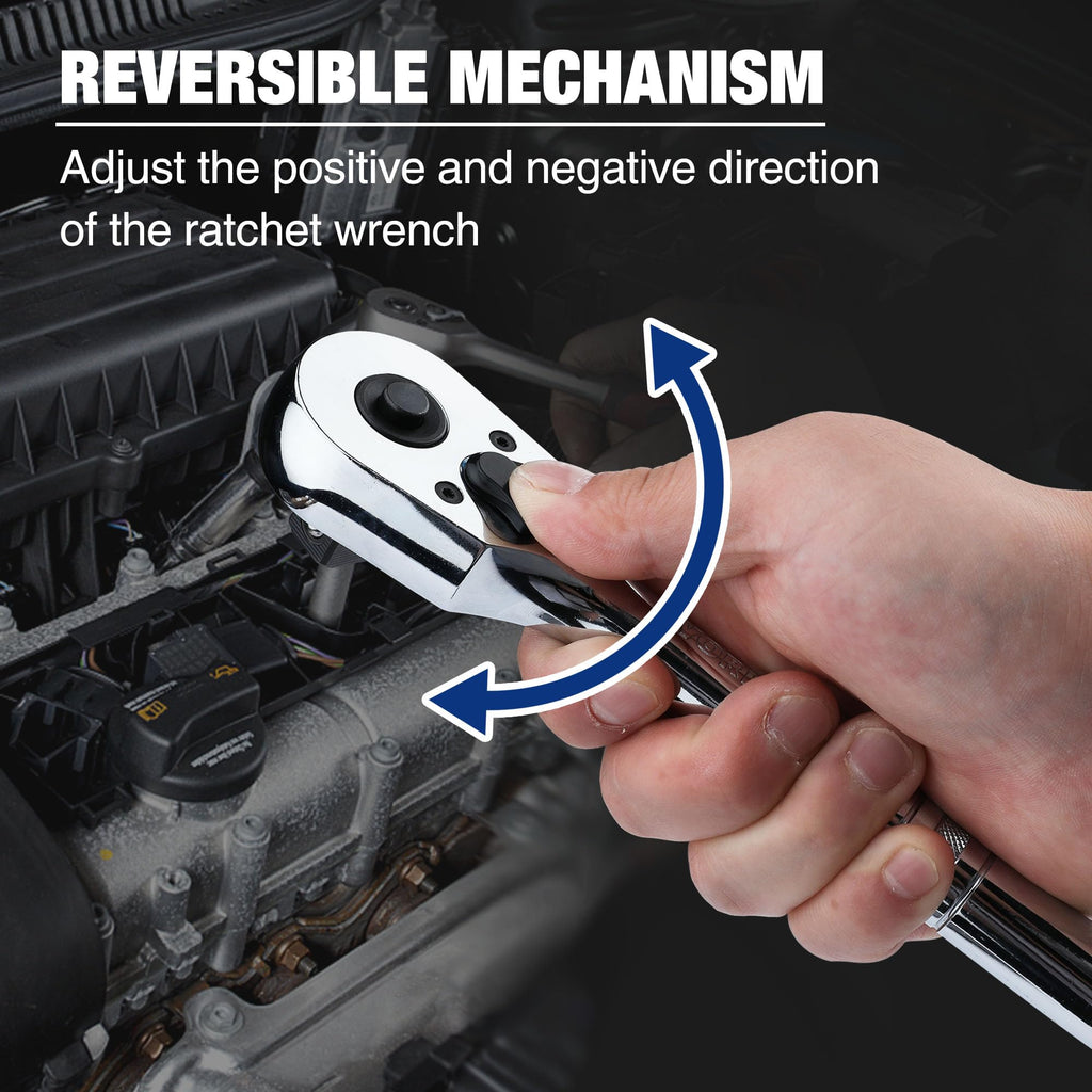 WORKPRO 1/2-Inch Drive Ratchet, Quick-Release Reversible Ratchet Wrench, 72-Tooth Handle, Chrome Alloy Made, Cr-Mo Head, Full Polished