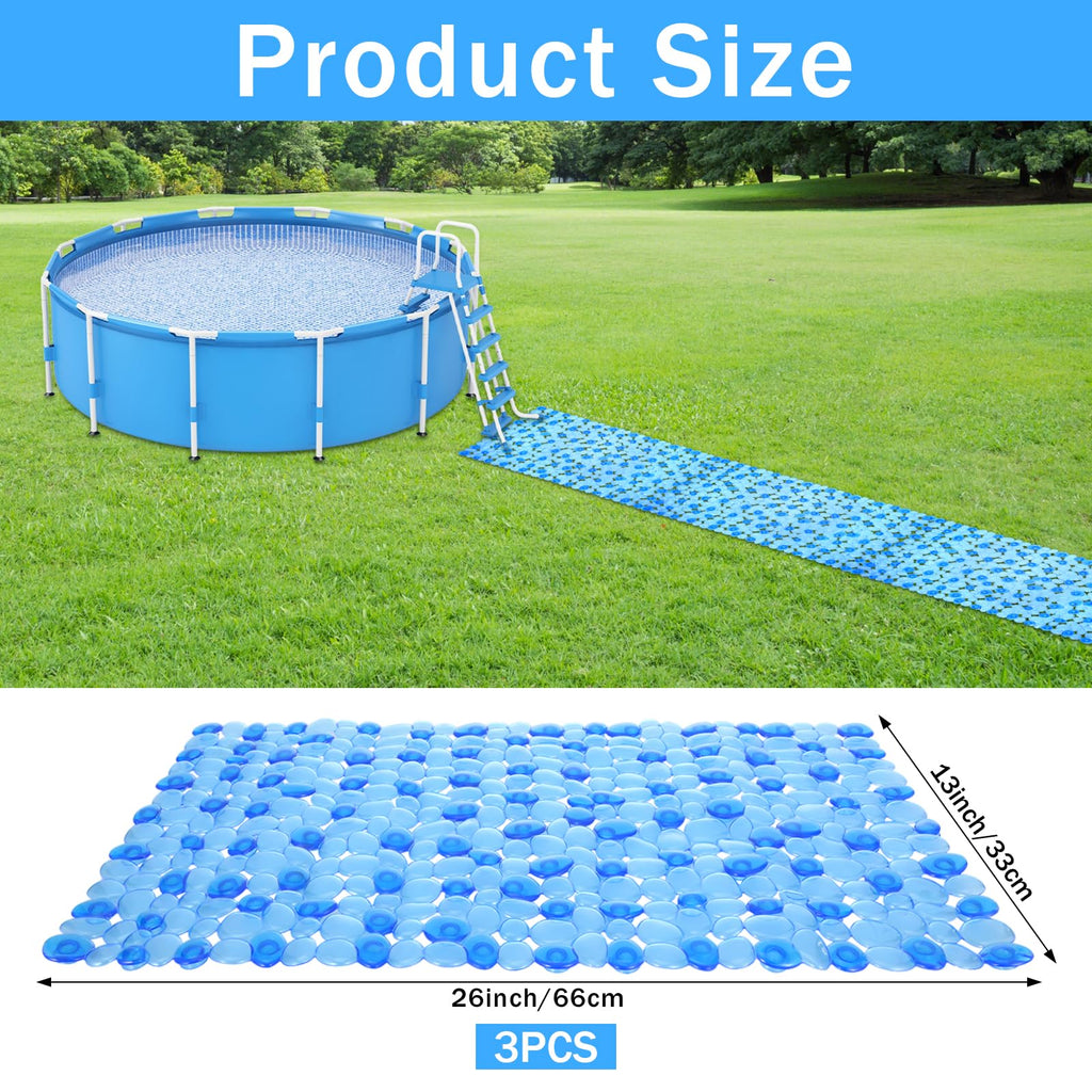 3 Pcs Ground Pool Drainage Walkway Mats, 15.7x27.6 Inch Non-Slip Pebble Stone Pool Surround Mats, Interlocking Drainage Deck Tiles for Above Ground Pool, Patio, Lawn Protection