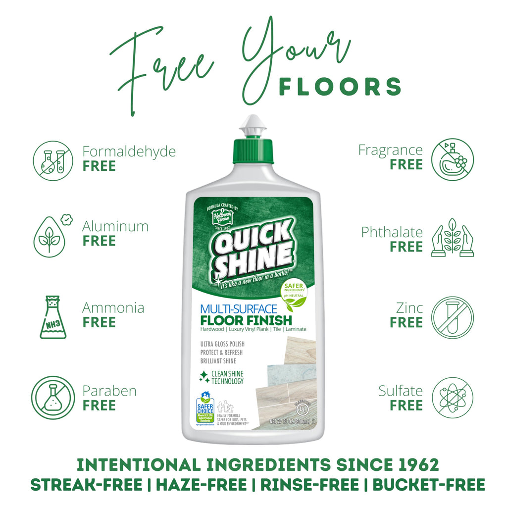 Quick Shine Multi Surface Floor Cleaner & Floor Polish w/Clean Shine Technology 2-27oz Bottles | Use on Hardwood, Laminate, Luxury Vinyl Plank, Tile & Stone | Safer Choice Formulas