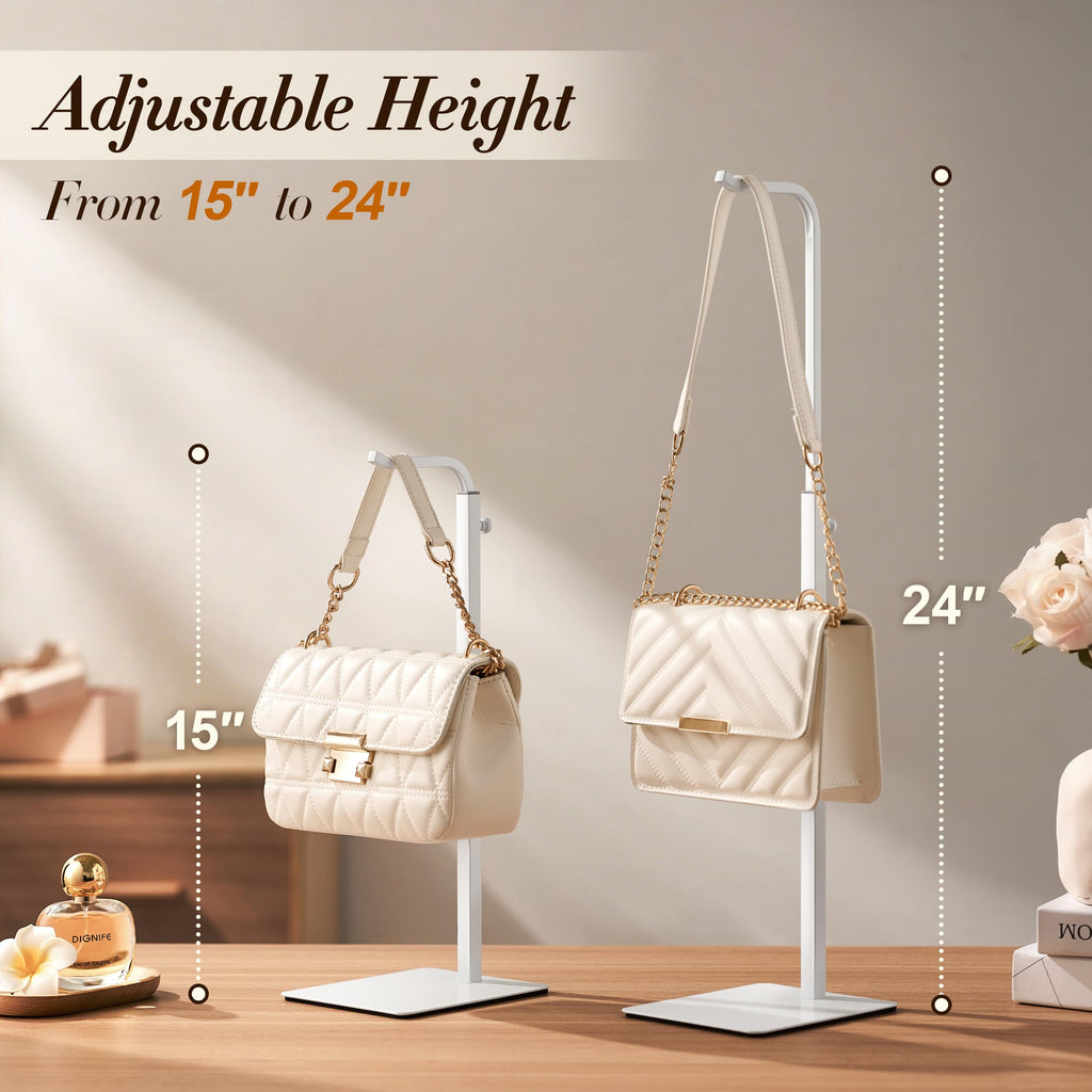 pickpiff Adjustable Purse Display Stands - White Tabletop Display Holder for Handbags, Wreaths and Banners, for Home Closets, Retail Displays and Vendor Booths (2-Pack)