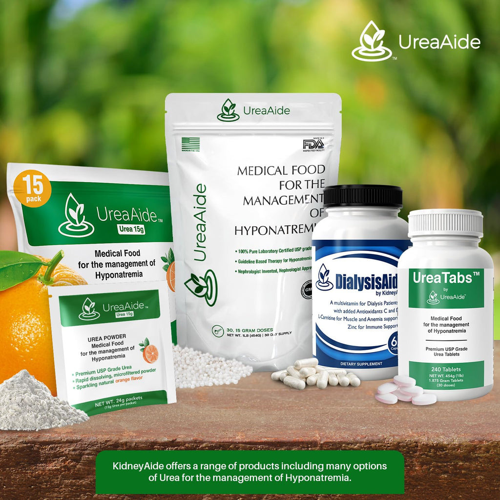 KidneyAide UreaAide Urea Powder Sparkling Natural Orange Flavor for Low Sodium 60 Packs Urea Powder for Hyponatremia, SIADH, Nephrologist Invented 100% Medical Grade Urea 15 gram Urea Per Packet
