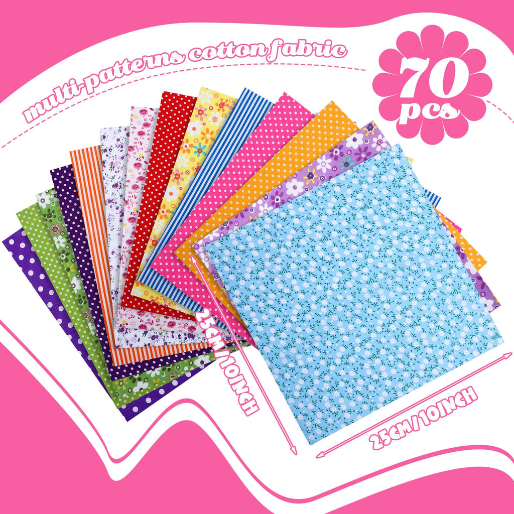 Tudomro 70 Pcs 10 x 10 Cotton Fabric Square for Quilting, Floral