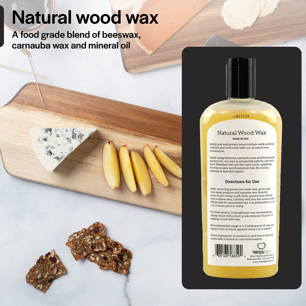 Cutting Board Wax and Conditioner with Food Grade Beeswax - Treat Wood Countertops, Butcher Blocks, Wooden Utensils and Bowls - Made in USA (12oz)