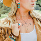 FEYIR Bohemian Turquoise Jewelry Set for Women Boho Turquoise Layered Necklace Bracelet Western Belt Stackable Ring Earrings Western Jewelry Accessories