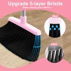 BSKLIN Broom and Dustpan Set House Brooms for Sweeping Indoor Collapsible Broom and Dust Pan Combo for Home Office Kitchen Lobby Floor Pet Hair (Pink)